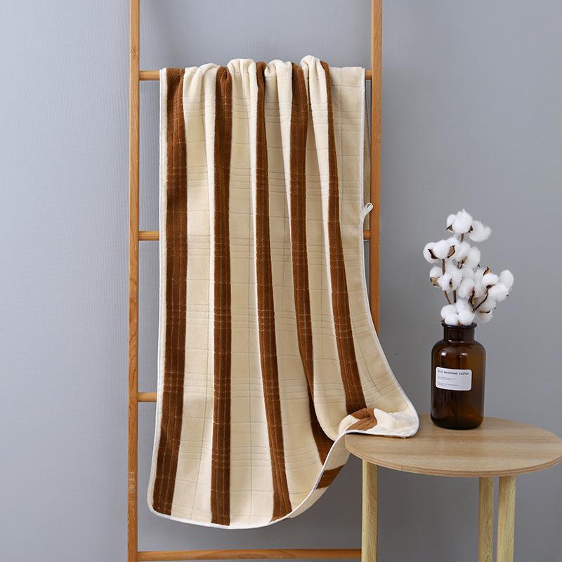 Quick-drying Coral Fleece Bath Towel Soft Thickened Absorbent Wide Striped English Hemming Beach Towel