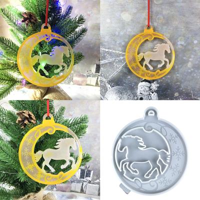 Creative Christmas Tree Ornament Mould Horse Shaped Round Pendant Silicone Mold Hanging Accessories Epoxy Resin Mold
