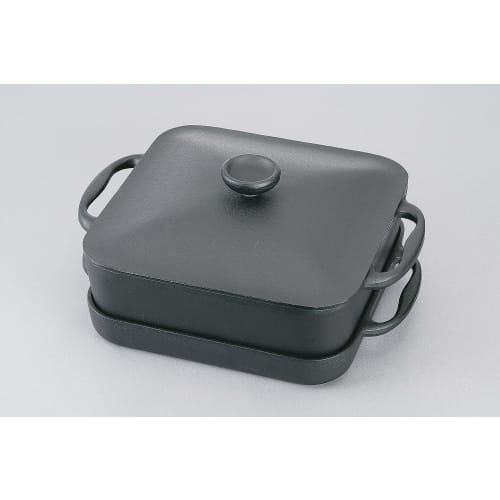 Iwachu Square Pan, Black, Dimensions (cm): 30.5 x 24.5 x 3.5 (H) (Shallow) / 8.5 (H) (Deep), Induction Compatible, 21700, Nanbu Ironware, Two-Handled