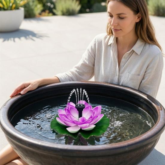 Lotus Zonnefontein Drijvende Lotus Vogelbadfontein Op Zonne-energie Werkende Fontein met Verwisselbare Spuitkoppen voor Tuinvijver Terras Tuin Decoratie