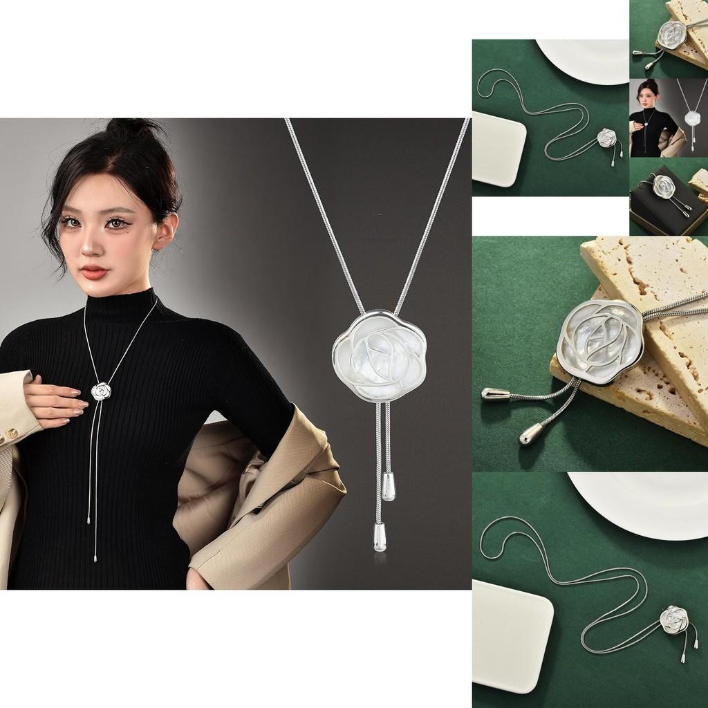Elegant Fashionable Shell Rose Floral Pendant Necklace With Snake Chain For Women