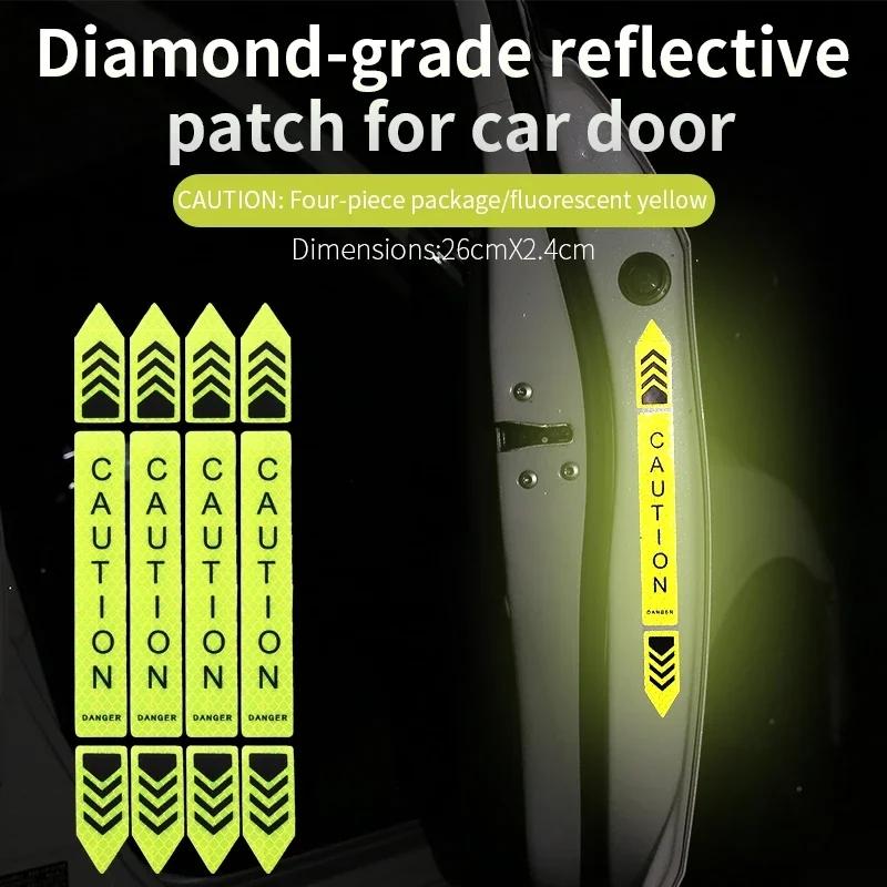 4pcs 2025 Car Safety Warning Reflective Stickers High Brightness Reflector Car Door Opening Safety Warn Mark Sticker Decals