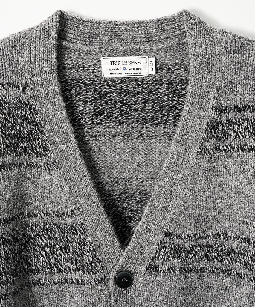 Trip Le Sens [100% Wool] Pure Light Jacquard Yarn Stripe Crop Cardigan_Gray Black