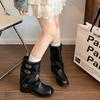Fashion Vintage Style Chunky Heel Pleated Stacked Boots Women  Autumn Winter Black Belt Buckle Punk Short Botines Slip on Shoes Women