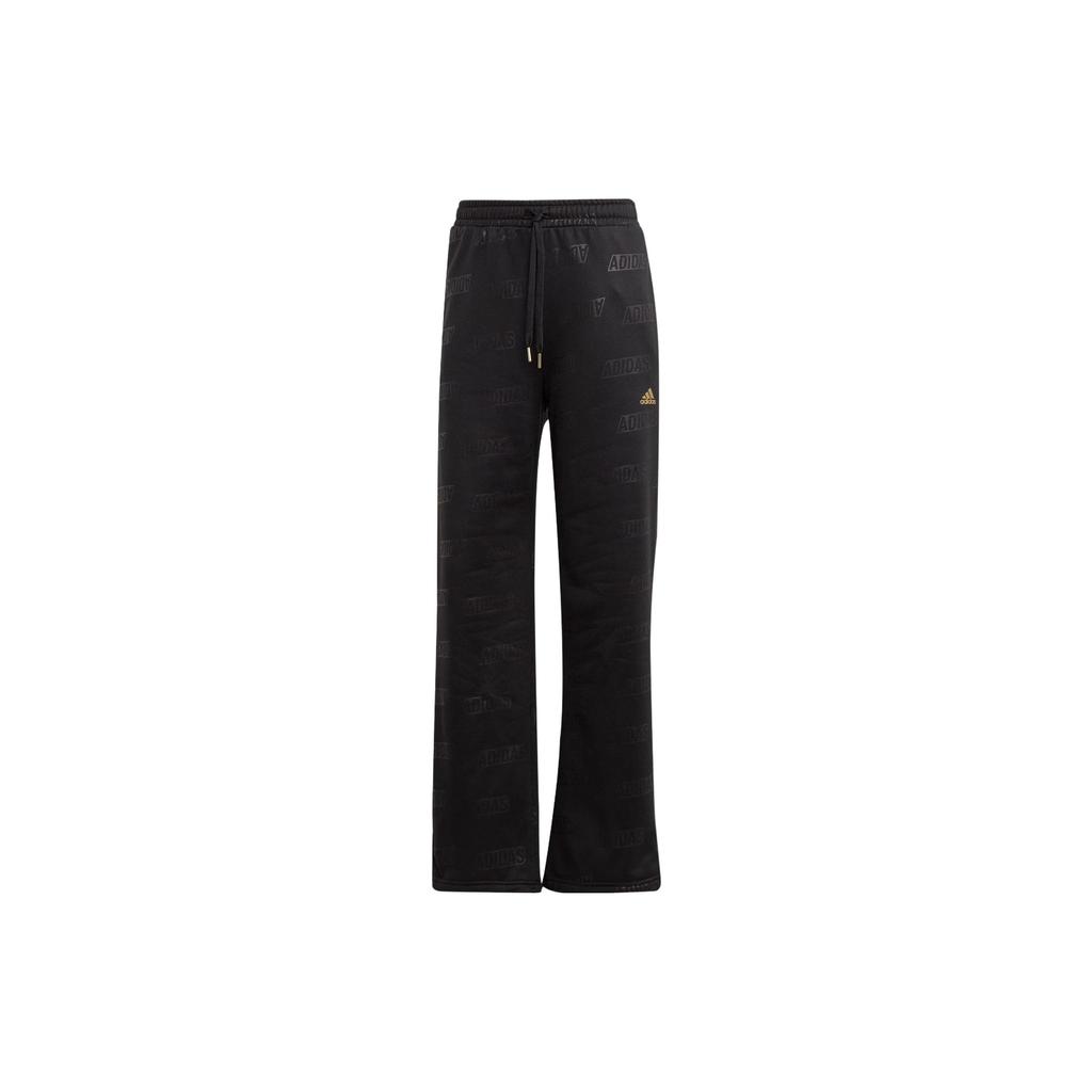 Adidas Embossed Monogram Fleece Pants Women Bottoms Black IA3178