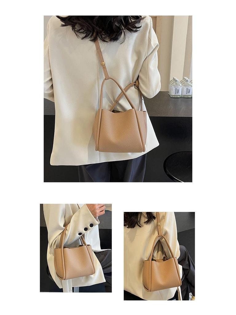 High-End Korean Style Women's Solid Color Basket Bucket Crossbody Handbag - 2025 