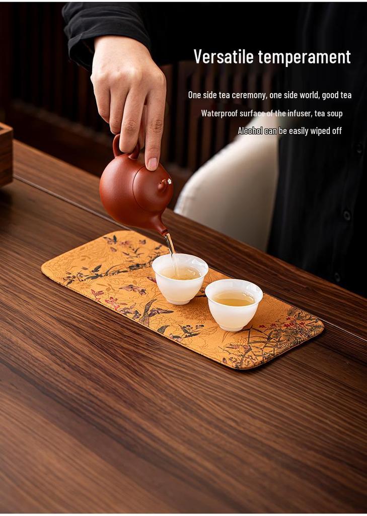 Xiangyunsha Chinese Zen Double-Sided Waterproof Tea Mat - Thickened Tablecloth for Dry Brew