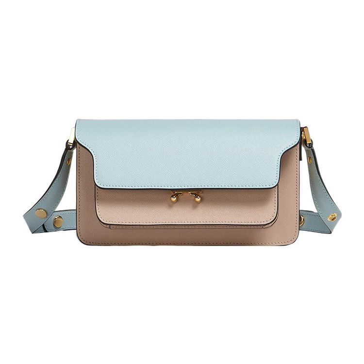 

Marni Trunk Adjustable Leather Shoulder Strap Push Button Closure Calfskin Crossbody Bag Women Bags Light-Blue Beige SBMP0121U1LV520Z606M Basic Set (Bag+Dust Bag)