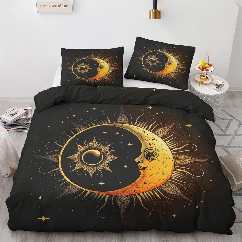 Bohemian Golden Moon Sun Print Duvet Set Bedding Kit