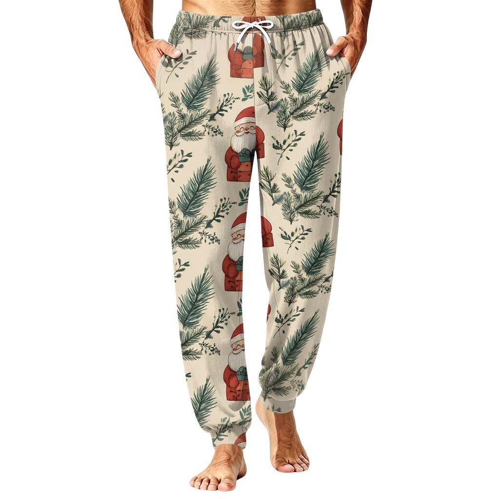 Men's Christmas Pajama Pants with Holiday Print for Fall and Winter Sleep Wear