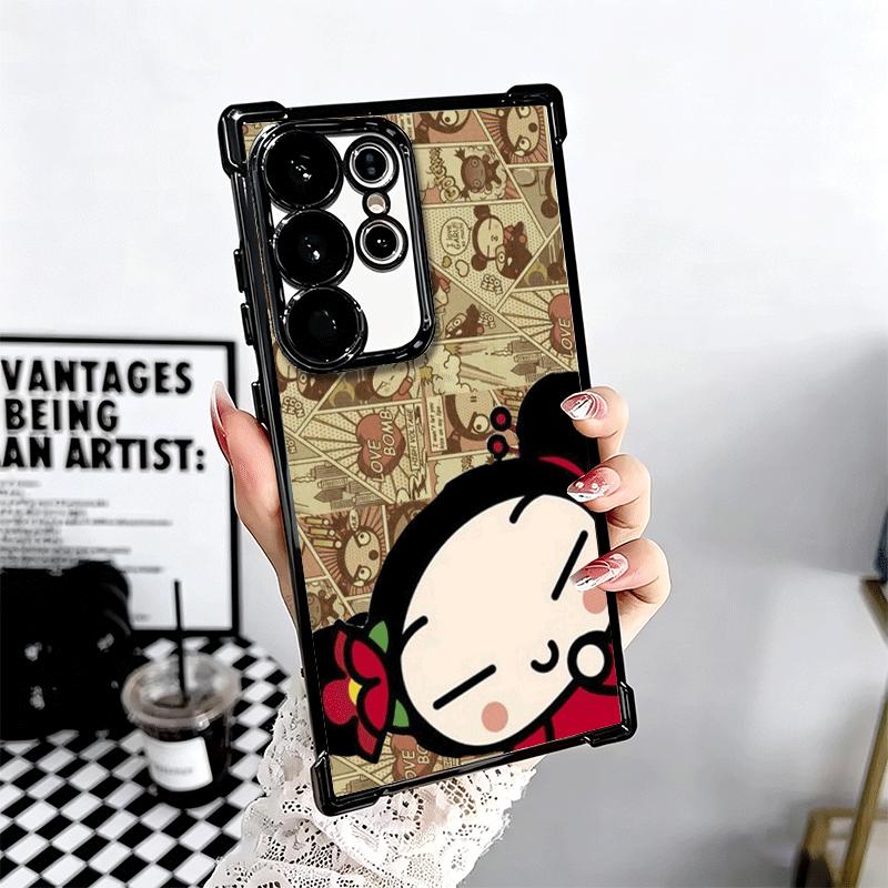 Cartoon Cute Pucca Garu Plating Phone Case For Samsung Galaxy S24 S25 FE S26 Edge S23 Ultra S22 S21 Plus S20 Anti-Fall Airabag C