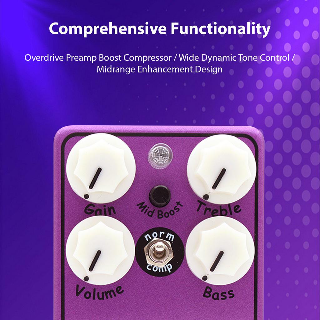 MOSKYAUDIO Guitar Effects Pedal Purple Box Overdrive Preamp Boost Compressor Wide Dynamic Tone Control True Bypass Metal Electri