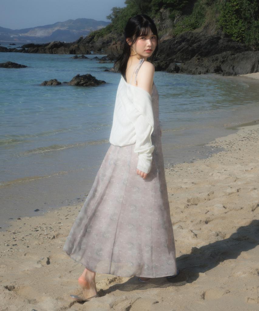 Rose Franz Sheer Grace Slim Long Dress [Beige]