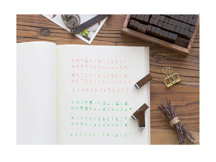 Retro Wooden Box Set: Uppercase & Lowercase English Alphabet and Number Stamps