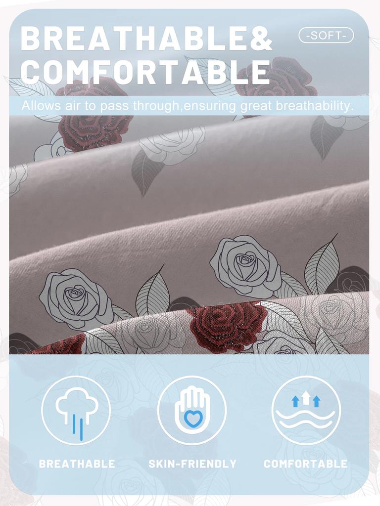 Simple 1 Modern Plant Flower Rose Printed Matte Fitted Sheet, Bedroom Printed Bed Cover, Bedding Excluding Pillowcases