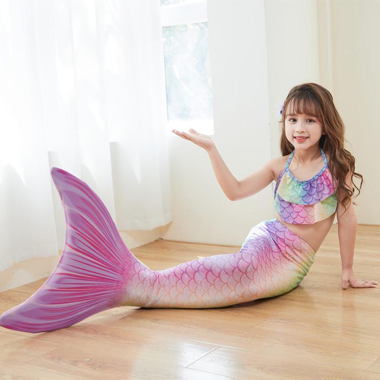 Set Costume da Bagno Principessa Sirena per Bambine - Include Vestito a Coda di Pesce & Bikini (Disponibile in taglia Piccola, Media, Grande)