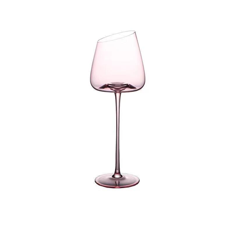 Pink Slanted Rim Red Wine Glass