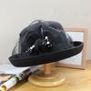 Autumn and winter hat women's British retro woolen top hat fashion mesh flower felt hat dome crimped basin hat