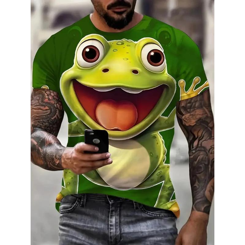 Funny 3D Frog Drinking Beer Pattern Printed Men's T-shirts Summer Casual  Daily Street Short Sleeve T-shirts