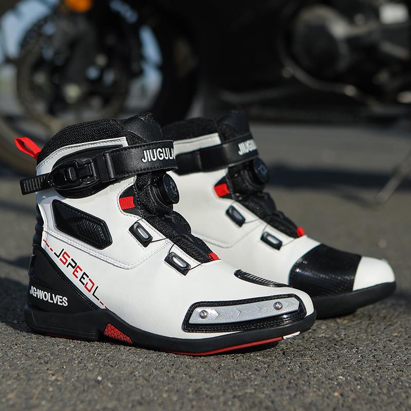 Stivali da moto unisex di grandi dimensioni in vera pelle antiscivolo anticollisione scarpe sportive da ciclismo all'aperto stivali da moto da donna