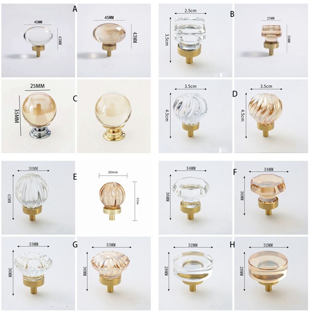 Gold Base Kitchen Cabinet Knobs Champagne / Transparent Wardrobe Handles Cabinet Door