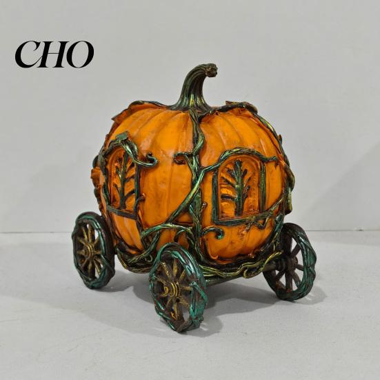 Fall Themed Room Accessories 3D Resin Pumpkin Carriage Ornament, Retro Fairy Tale Cart Dreamy Niche Gift for Her Figurine, Vintage Desktop Decoration