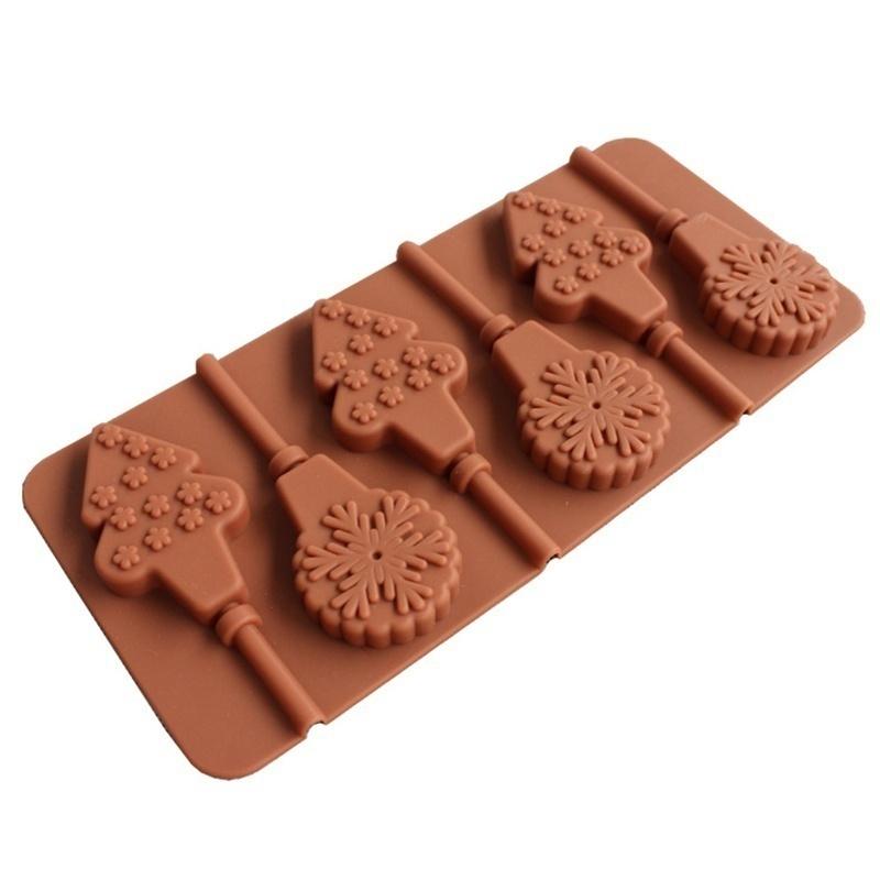 Christmas Tree Snowflake Lollipop Shape Silicone Chocalate Ice Cake Mold Diy Mold Kitchen Baking Mould