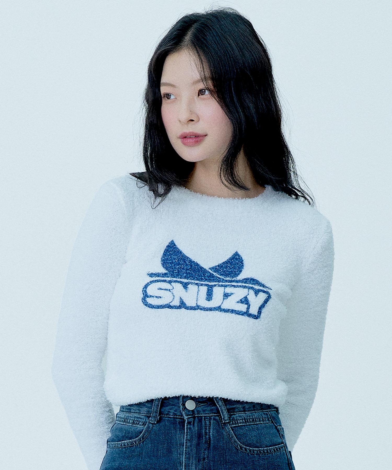 Snudge Logo Knit Crop Top Bright White Bright White