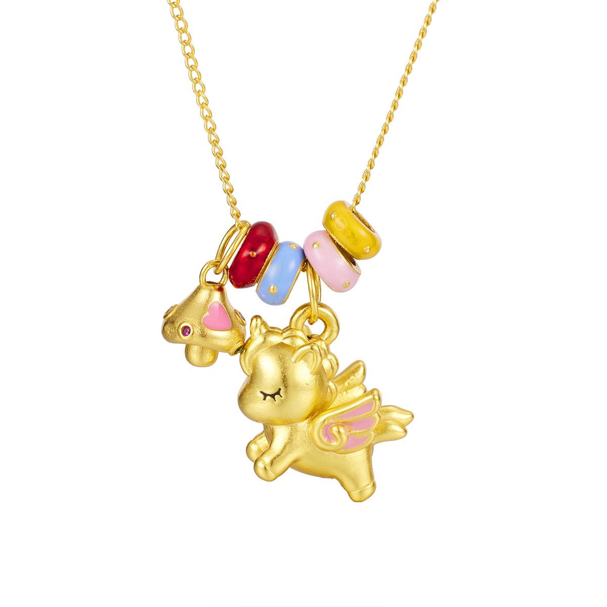 

S925 стерлингового серебра мультфильм цветной пончик маленький Пегас допамин ожерелье женская мода легкий роскошный нишевый ключичный цепь 925 Silver