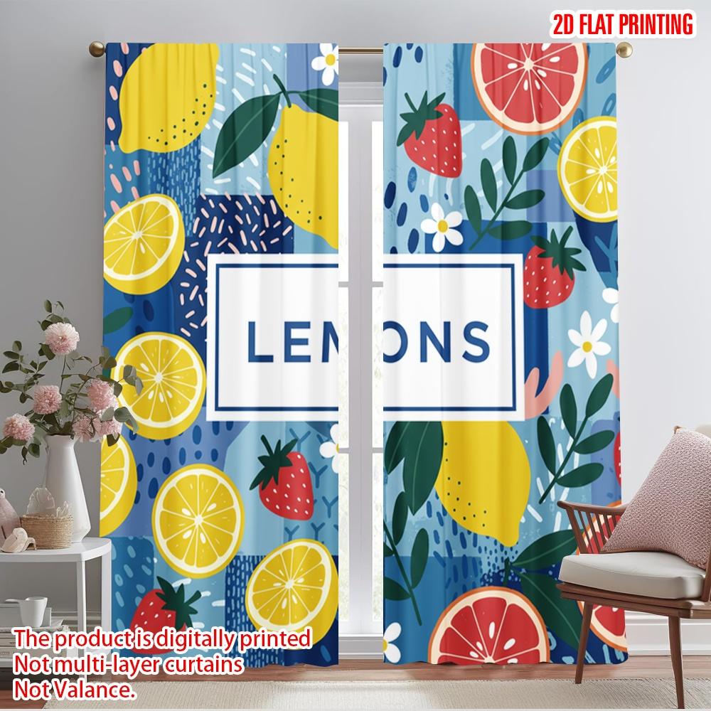

2pcs 2D flat printing Window Curtains Cute Strawberry Lemon Slice Fabric Without Electricity Family Party for Indoor 52.50×116.00 CM 2pcs