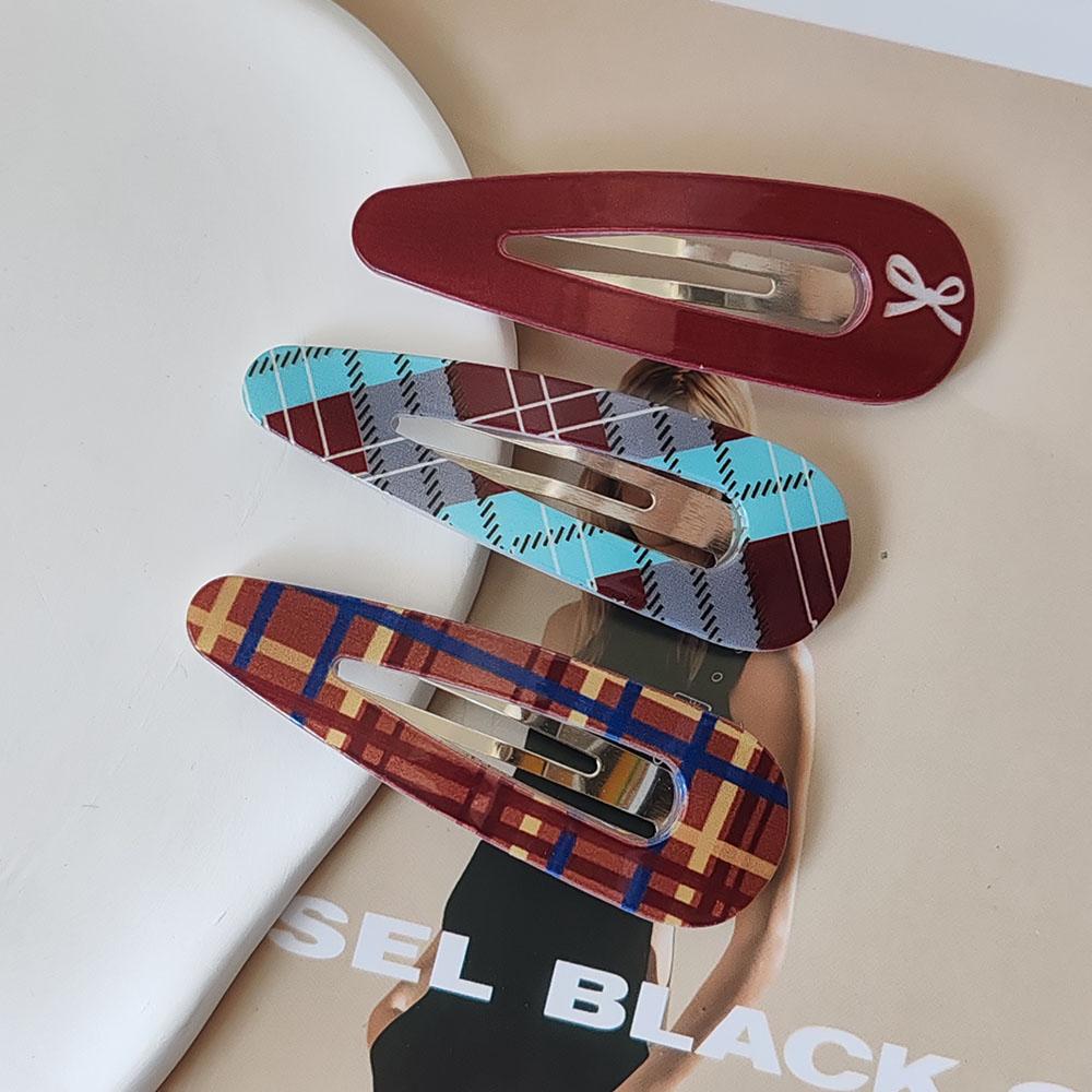 6pc Retro European and American Plaid Red BB Hairpin Hair Side Clips for Women Girls Gift Hair Accessories Headwear Ornament