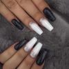 Medium-Long Black & White Glitter Wearable Nails - Shiny, Removable Nail Tips