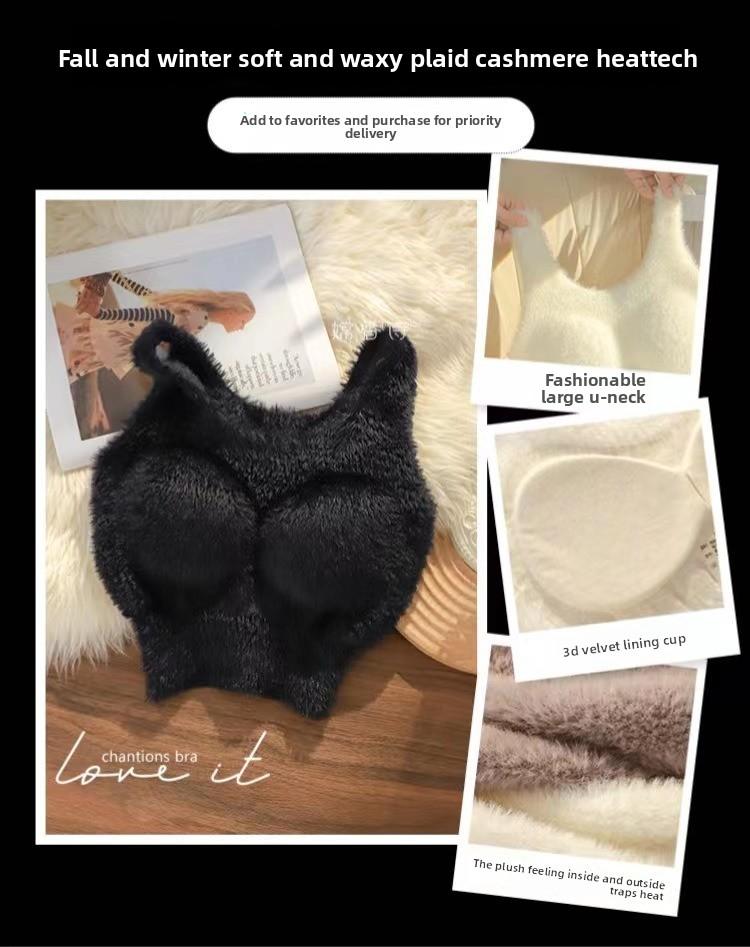 Autumn Winter Women Thickened Thermal Underwear Plush Camisole Tank Tops Bra Pads Bottom Fleece Warm Undershirts Base Layer
