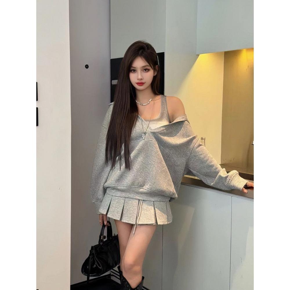 With Hat Hoodies Women Korean Fashion Pullover Solid Simple Leisure All-match High Street Loose Harajuku College Prevalent Ins Women Suit