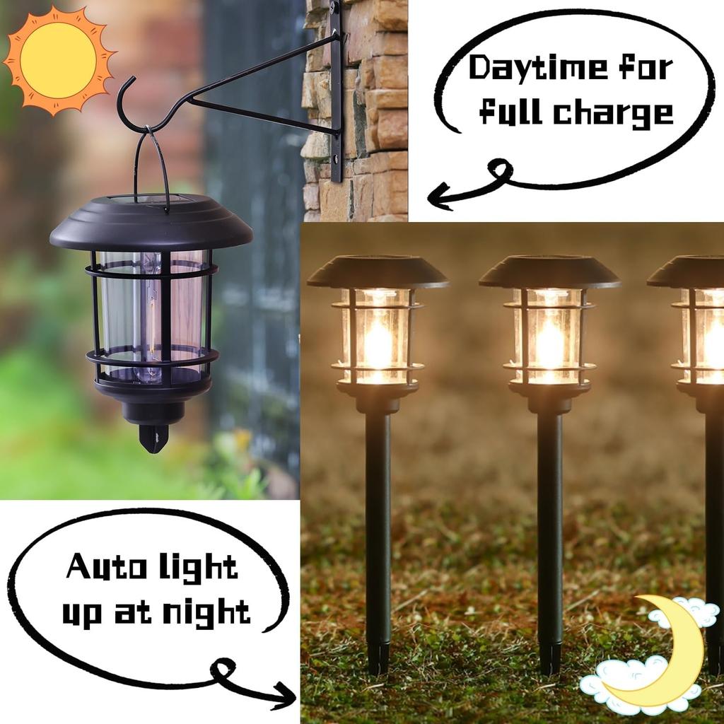 6 Pack Solar Path Lights with Edison Bulb, Waterproof Outdoor Garden Lights for Patio, Walkway, Driveway - Warm White