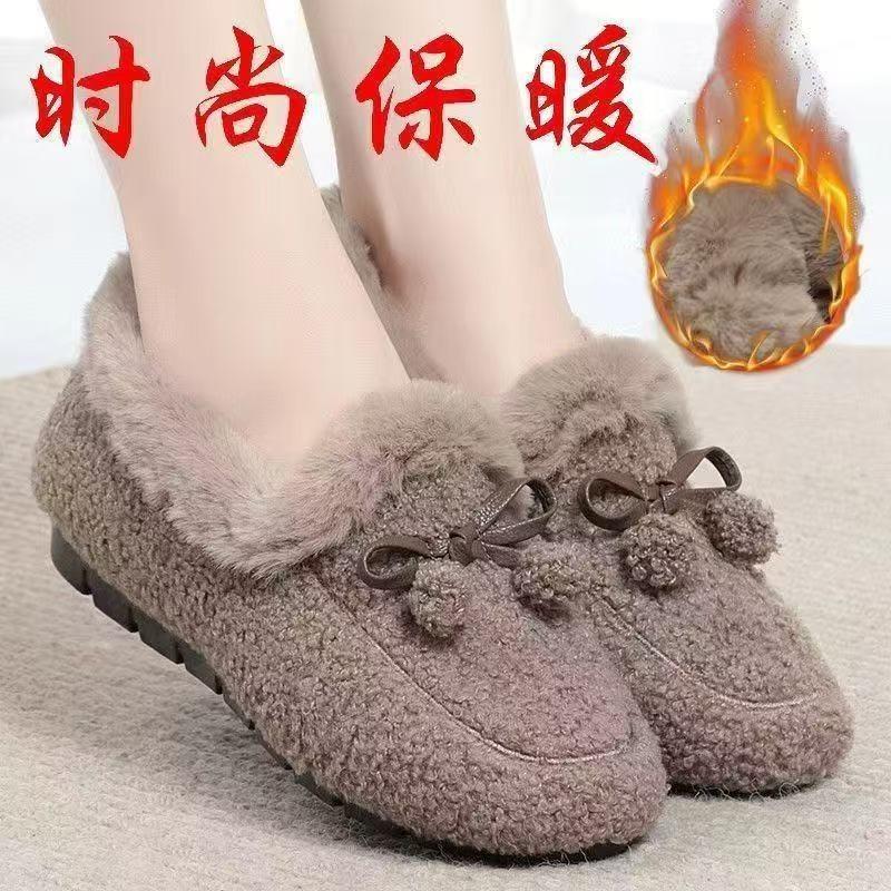 Hairball Doudou Shoes Women's Autumn and Winter Wear Plush Cotton Shoes Flat Bottom Versatile One Pedal Hairball Doudou Shoes Women