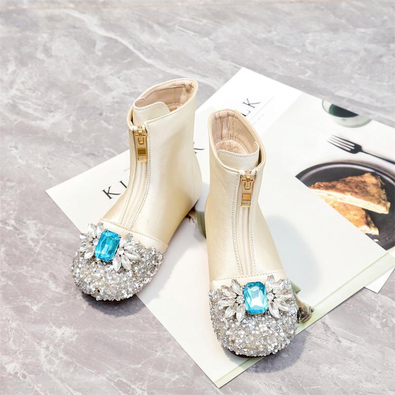 

Ботинки для девочек, туфли принцессы с кристаллами, детские ботинки Martin, осенне-зимние детские ботинки на мягкой бархатной подошве, зимняя обувь для маленьких девочек 28 бежевый