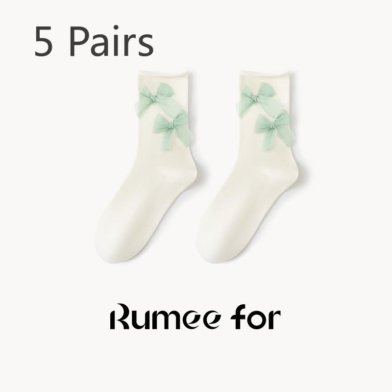 5 Pairs of New Female Spring and Summer Non Slip Lovely Bow In Tube Socks