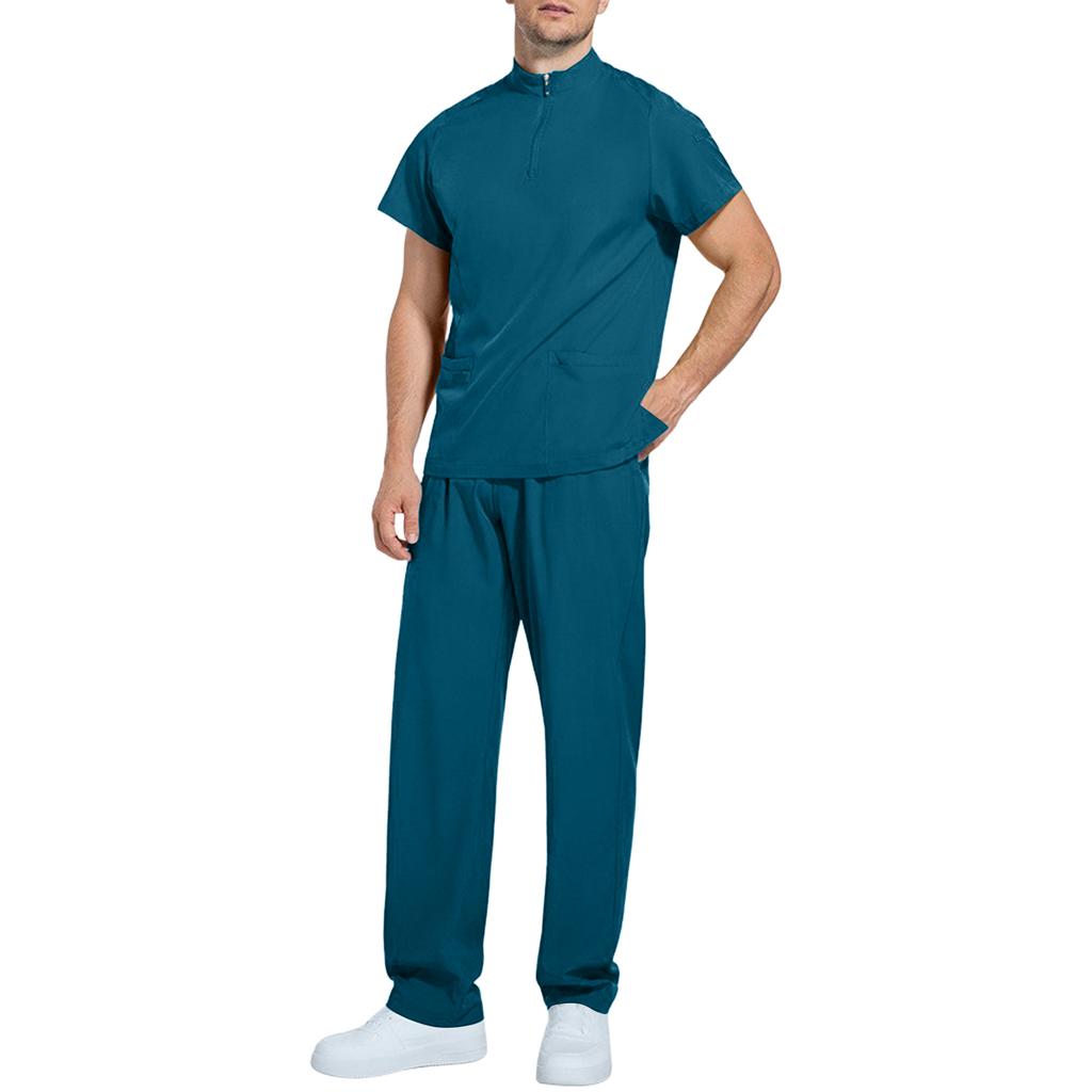 Men's Comfortable And Casual Solid Color Short Sleeved Pants Protective Suit Set