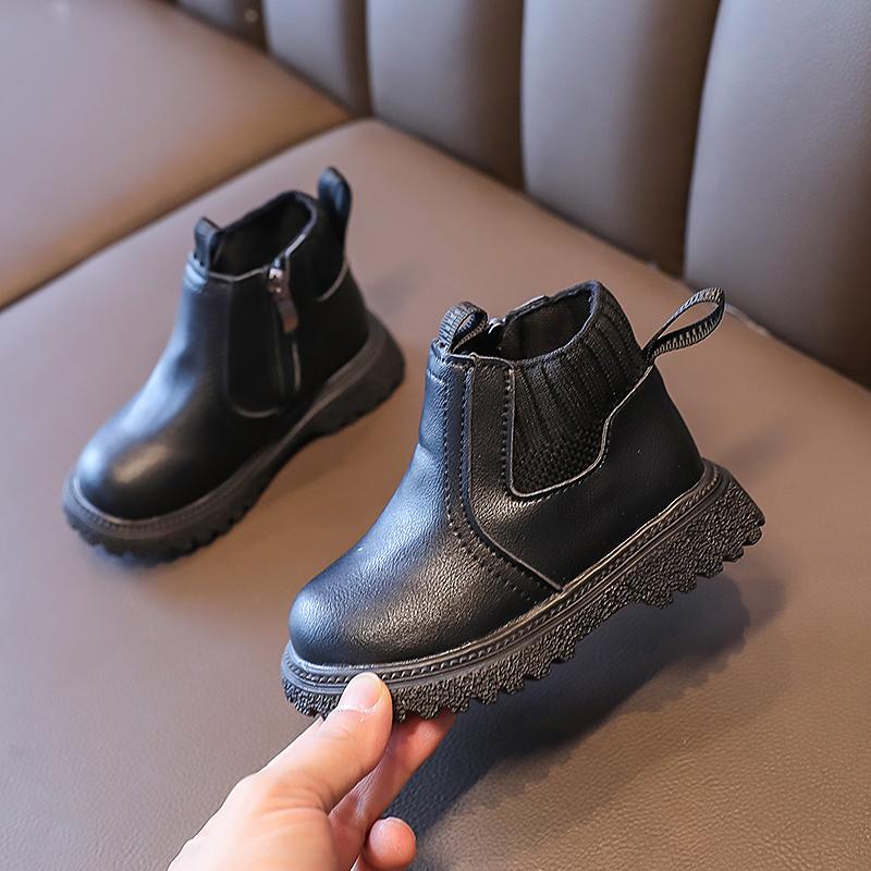 Fashion Boy Girl Short Boots Non-Slip British Style Boots Children's Side Zipper Design Single Boots Leather Boots Anti-skid