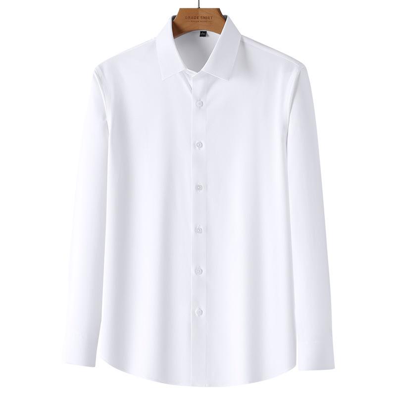 Men's Bamboo Fiber Iron-Free White Shirt - Long Sleeve, Stretch, Formal & Casual
