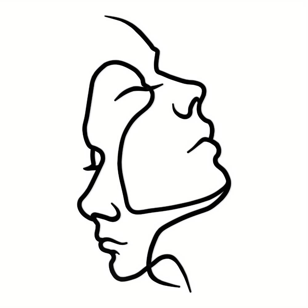Figurative Couple Headshot Wall Decor - Abstract Line Silhouette Metal Iron Art | Stylish Sticker Mural and Wall Decorations