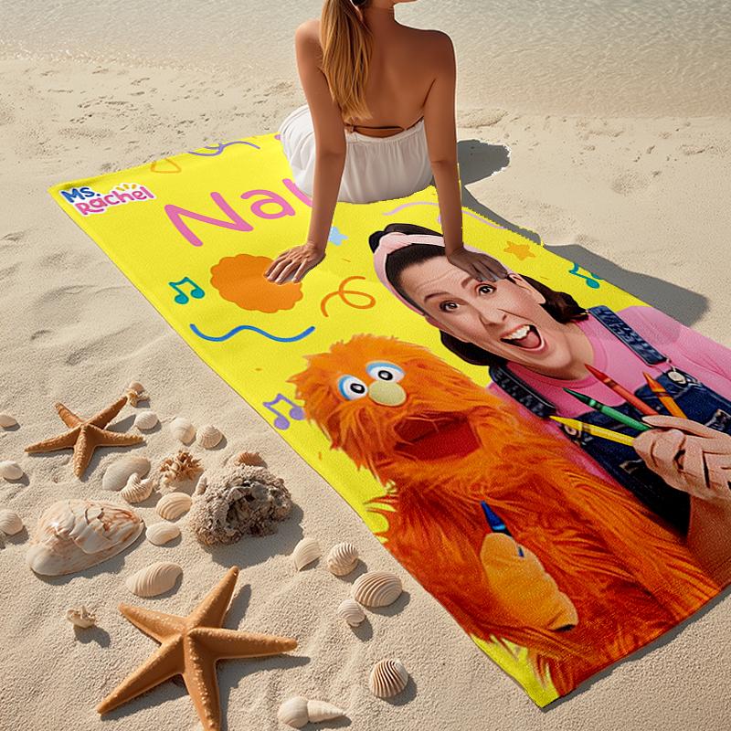 Custom Name Ultra-Soft Beach Towel with Ms. Rachel Theme,Ideal for Pool - Camping, Diving - Perfect Travel Essential, Vibrant Beach Towel.