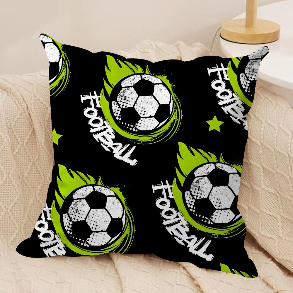 Classic Football Cushion Cover Soft Plush Fabric Double-Sided Printed Sofa Cushion Cover for All Seasons Home Decor Gift