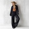 2 Piece Outfits for Women Casual Sets Long Sleeve Button Down Shirts and Wide Leg Pants Sets Tracksuit