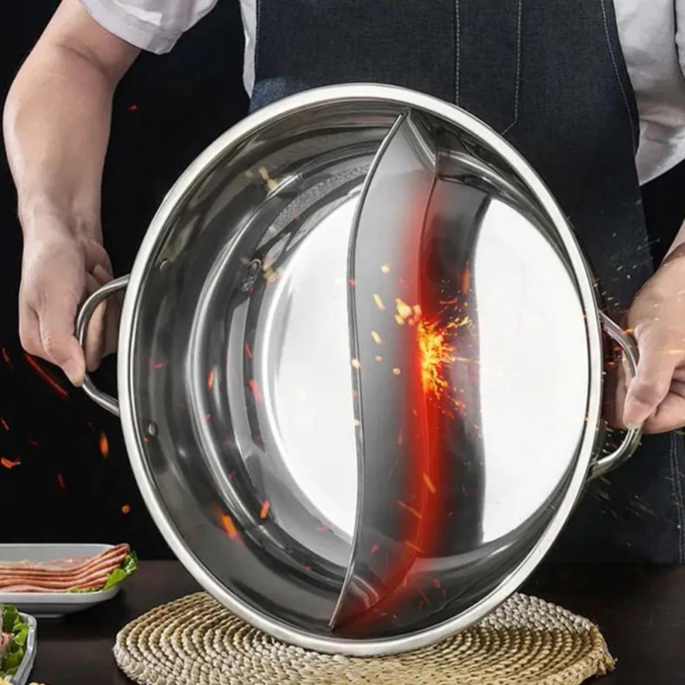 30CM Hot Pot with Divider Stainless Steel Household Thick Hot Pot Chinese Hot Pot for Cooking Serving Kitchen Soup Cooking Pot