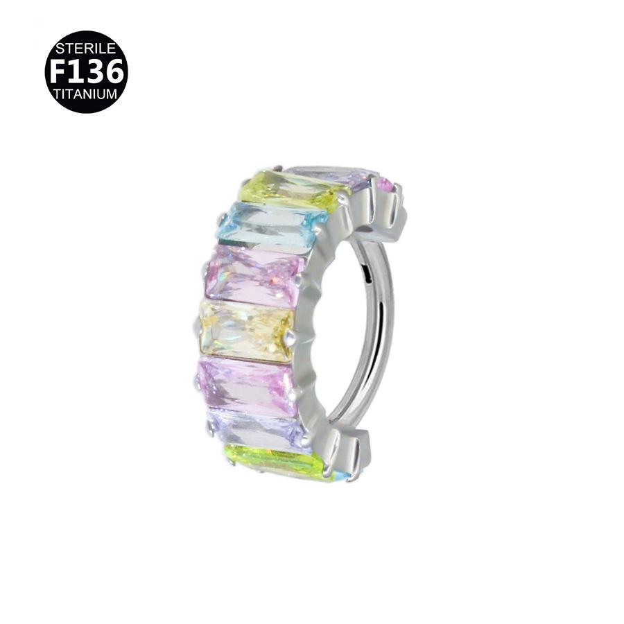 1.2mm Rainbow Inlaid F136 Titanium Alloy Nose Ring, Fashion Lip Earring Ear Cartilage Stud Piercing