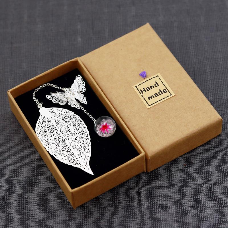 Classical Chinese Style Cicada Wing Metal Feather Bookmark with Leaf, Butterfly, and Dried Flower Accents