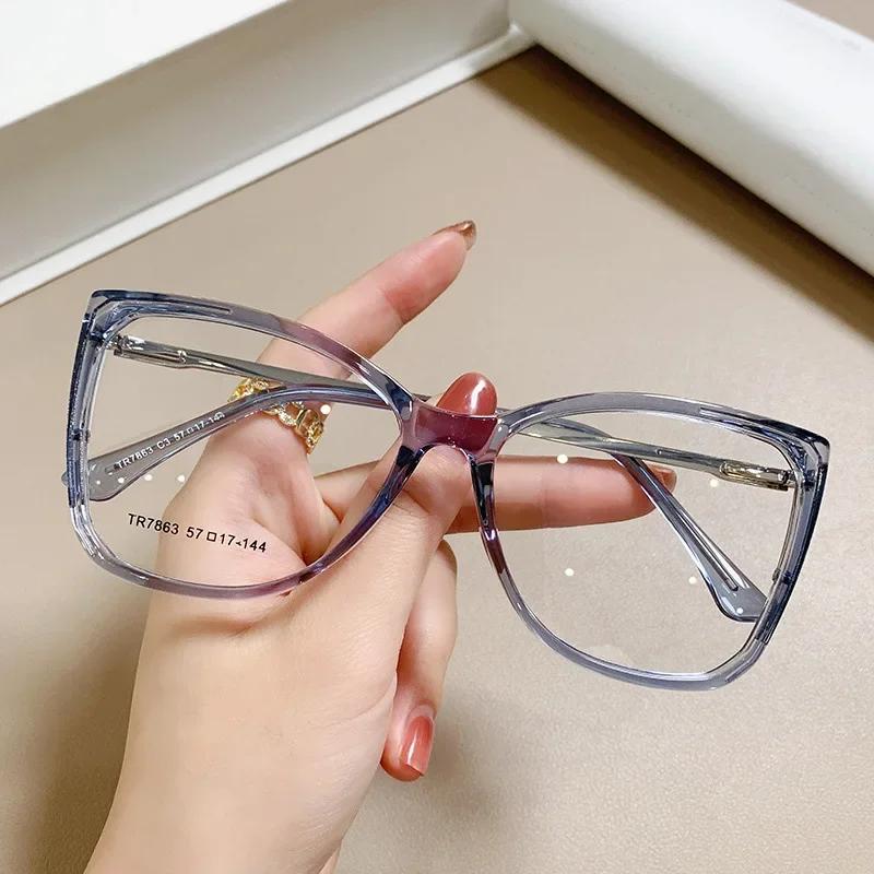 Fashion  Large Frame Transparent Gradient Glasses Frame Leopard Print Ins Style Eye Glasses Frames For Women Eyewear