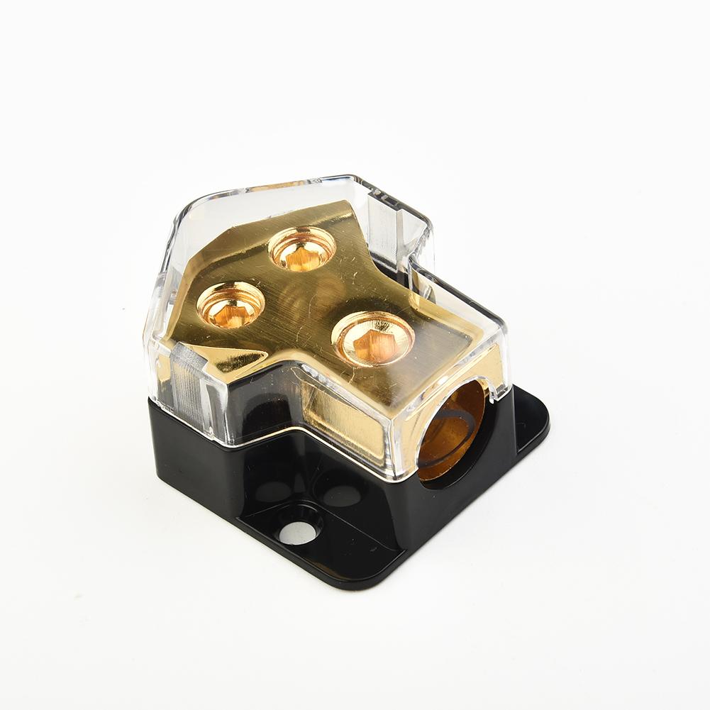Solid Brass Car Power Distributor Block High Performance 2 Way Copper Car Audio PowerGround Splitter 0/4gauge AWG